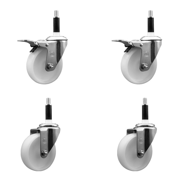 4'' Nylon Swivel 7/8'' Expanding Stem Caster Set 2 Total Lock Brakes, 4PK